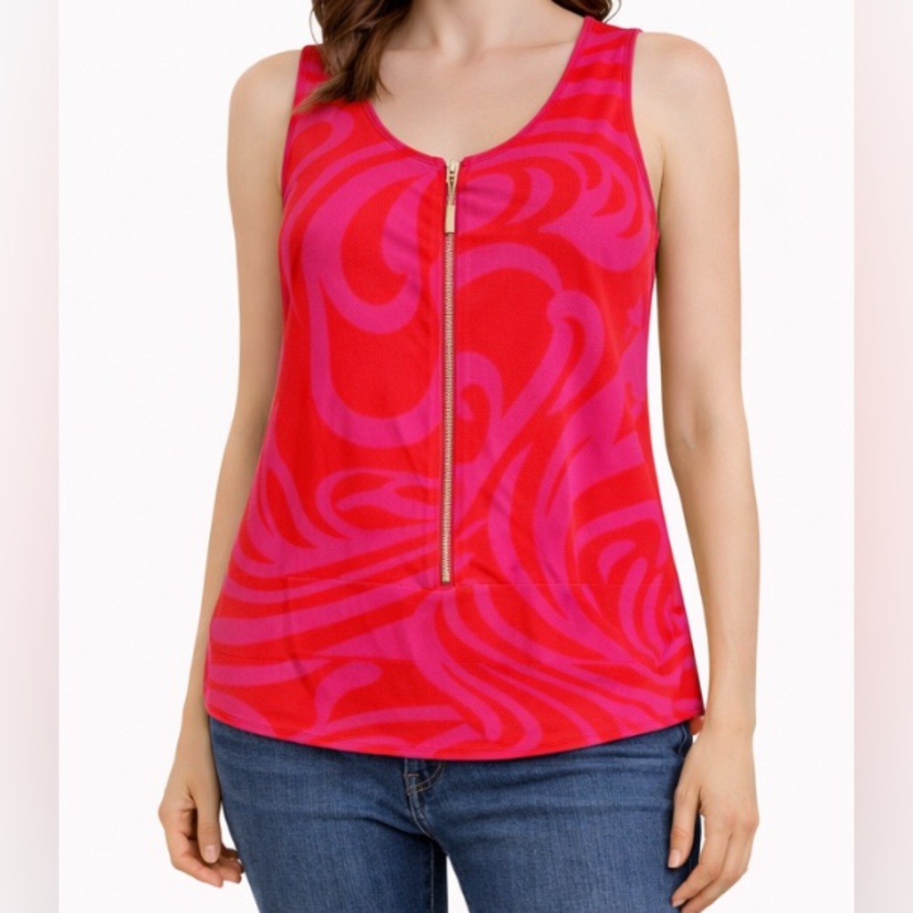 Michael Kors Pink Red Zip Front Tank Top Size S